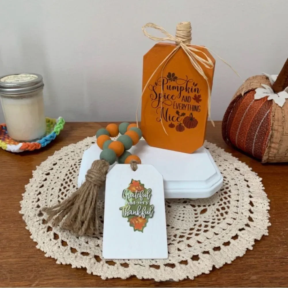Autumn Beaded Thankful and Very Blessed Garland Fall Holiday Tier Tray Decor